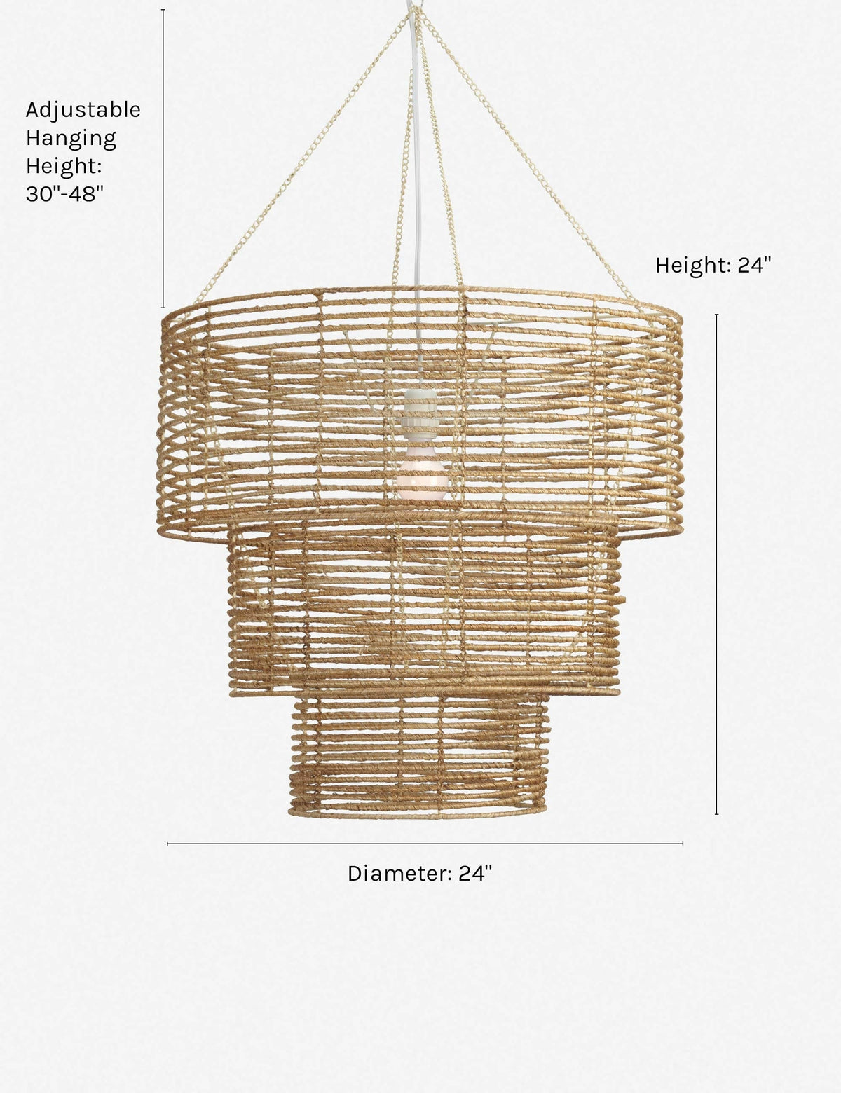 | Dimensions on the Minna three-tiered jute chandelier