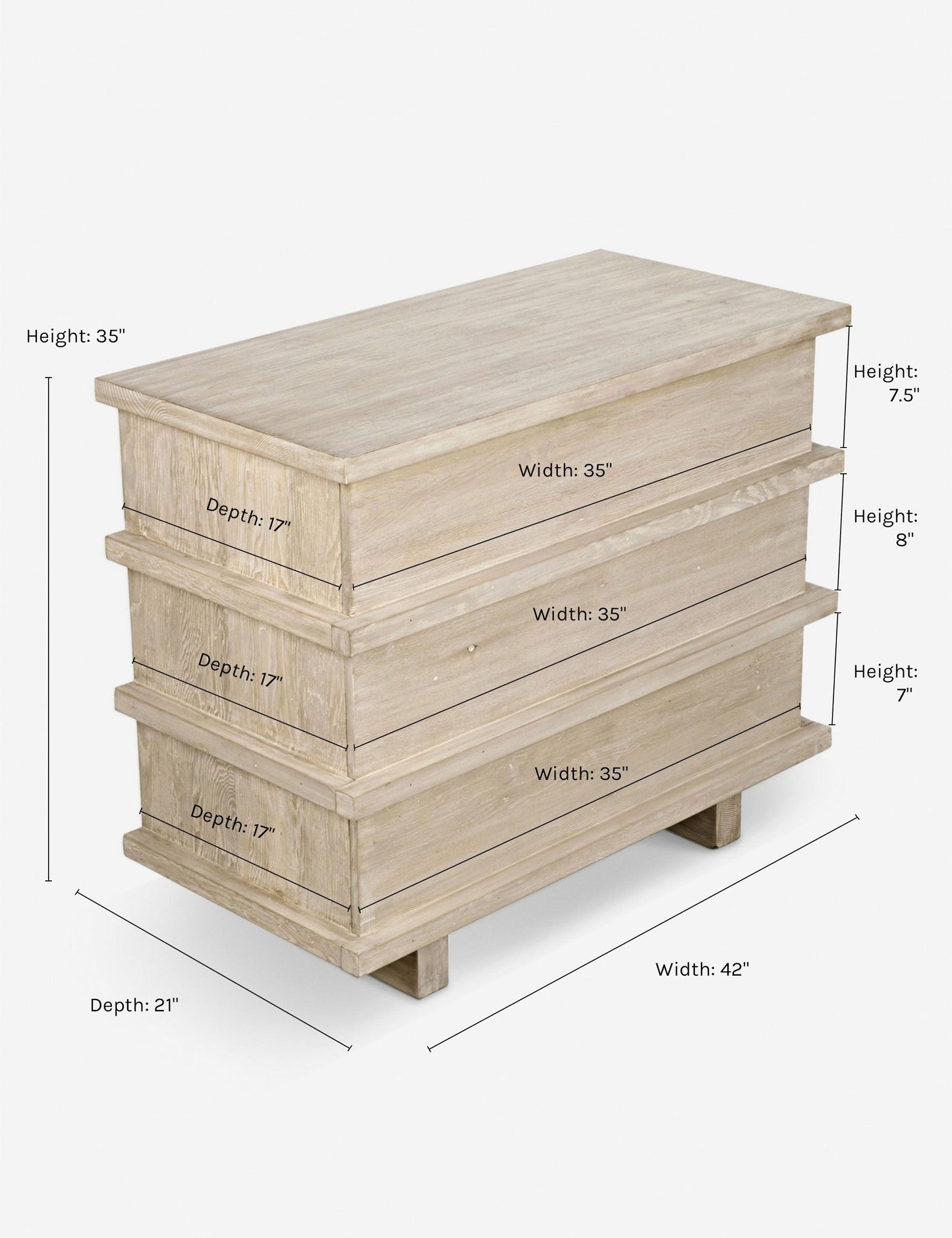 Corliss 3-Drawer Dresser, White Wash