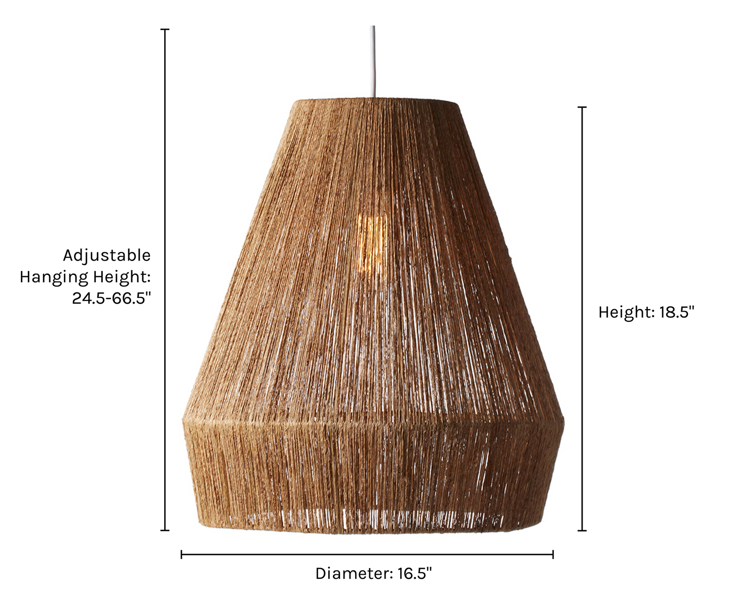 | Dimensions on the Tarek twisted jute pendant light