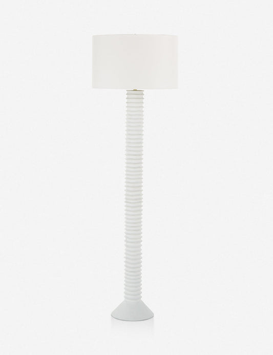 | Nabu white metal floor lamp with ribbed base and gold accents by Regina Andrew
