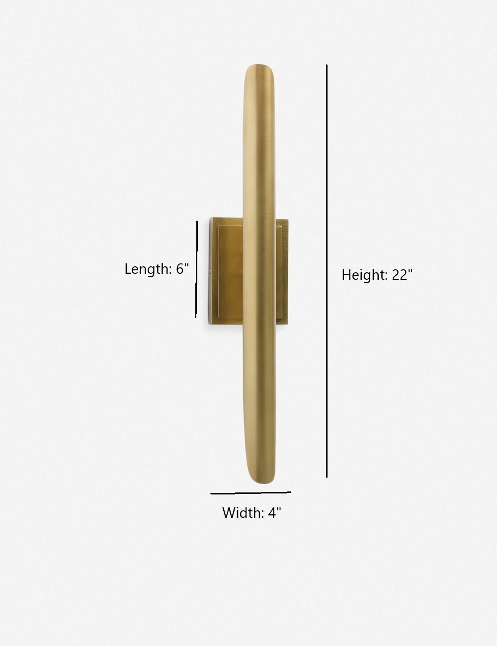| Dimensions on the Baton sleek brass sconce by Regina Andrew