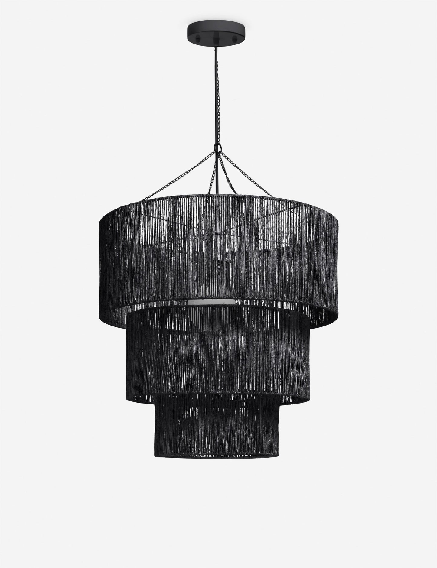 | Chavette three-tiered black jute-wrapped chandelier