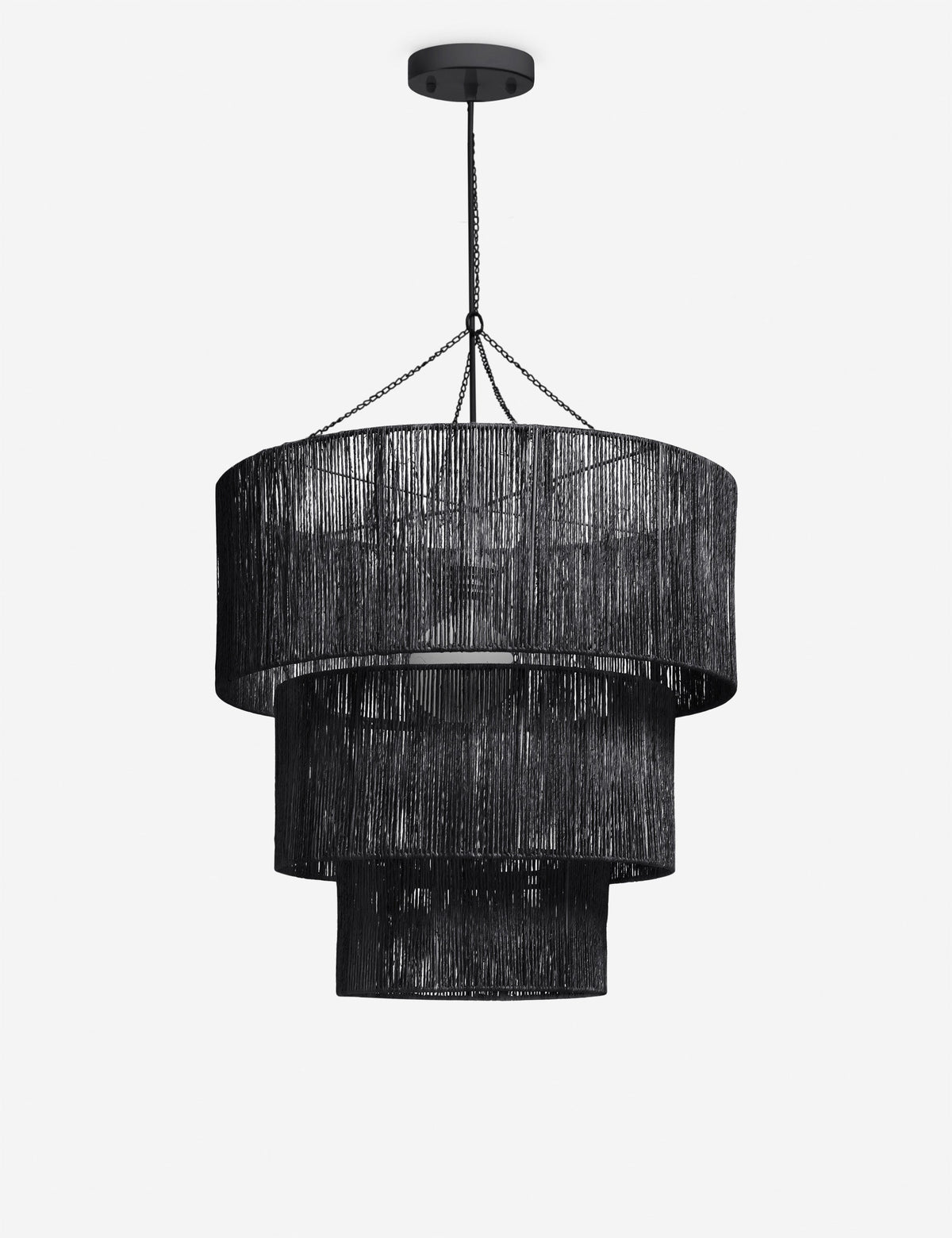 | Chavette three-tiered black jute-wrapped chandelier