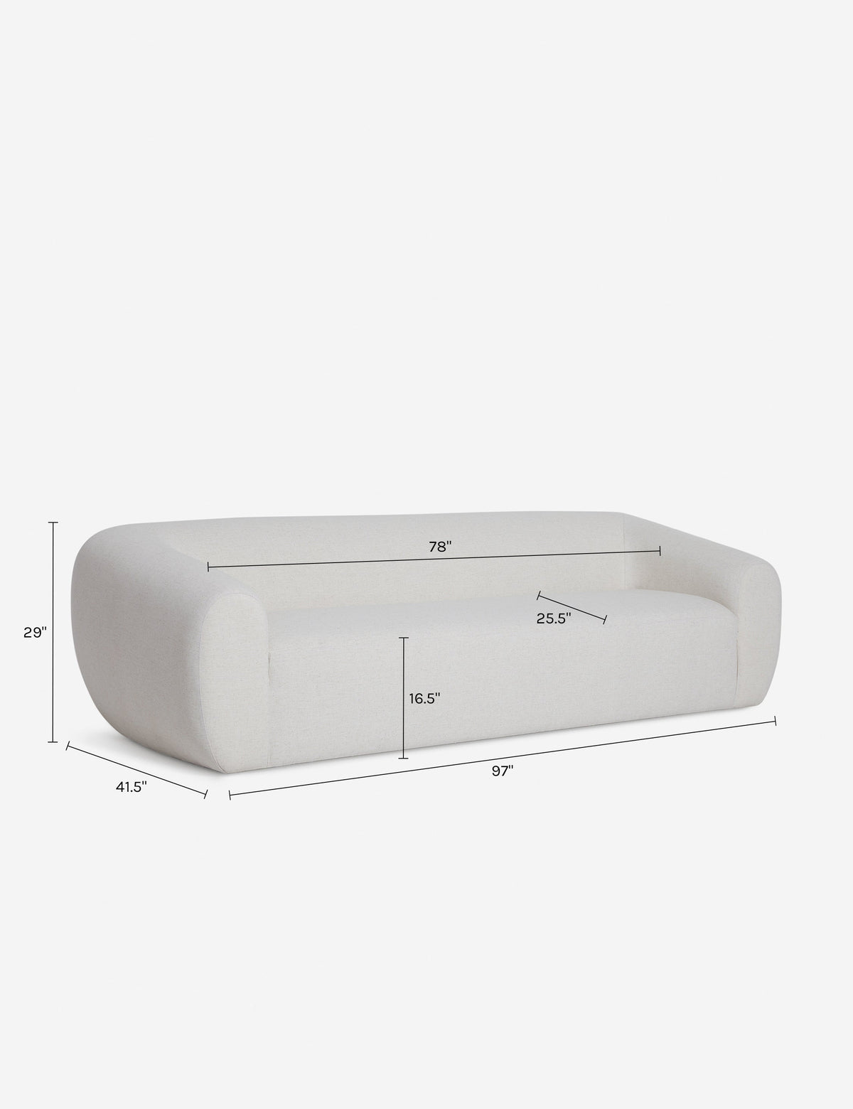 | Dimensions on the Harlowe Sofa