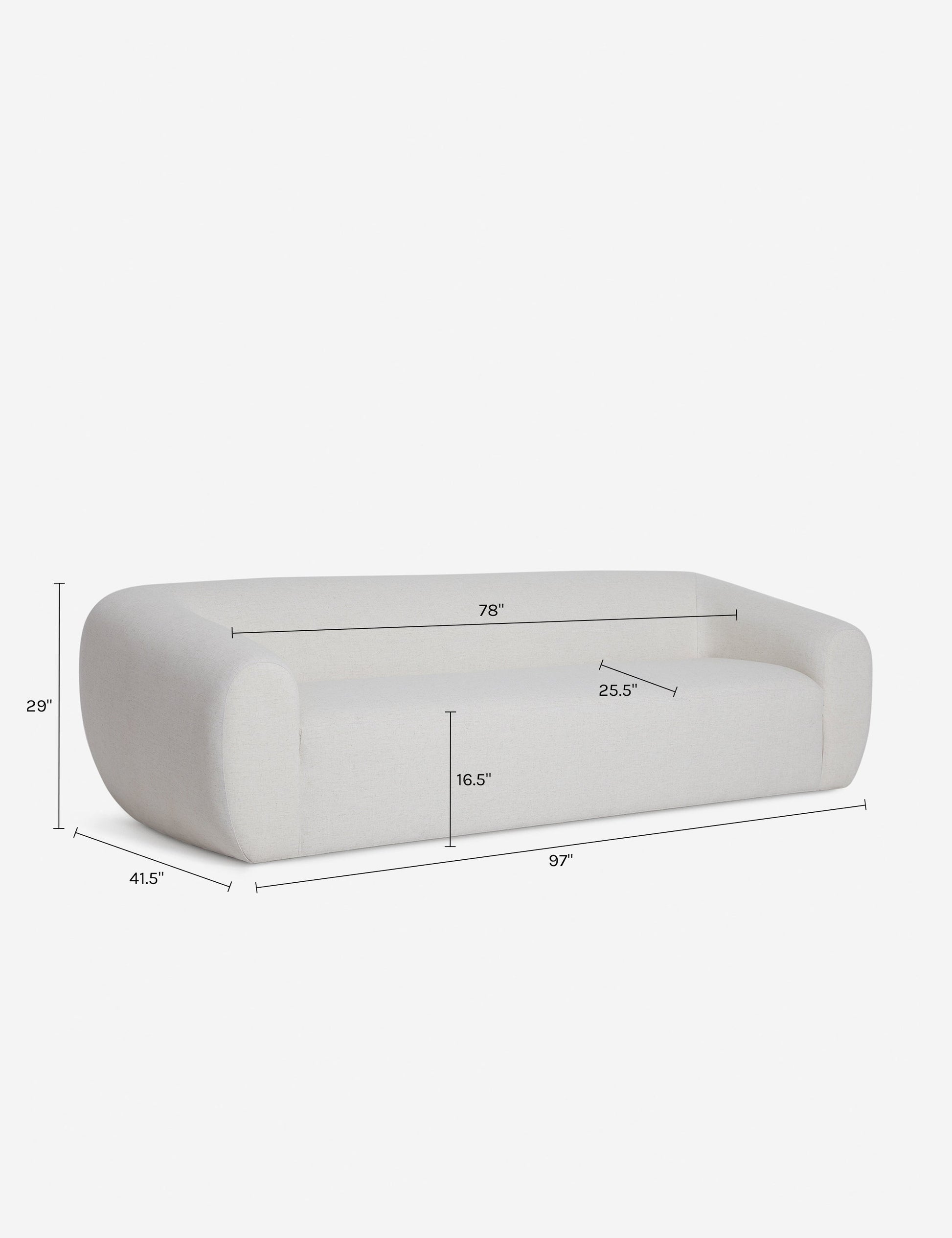 | Dimensions on the Harlowe Sofa