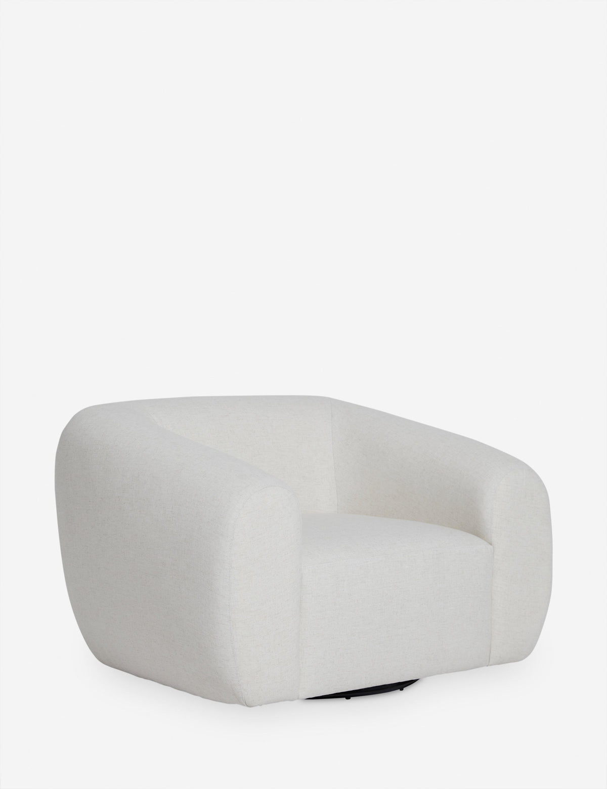 | Angled view of the Harlowe softly sculpted plush swivel accent chair.