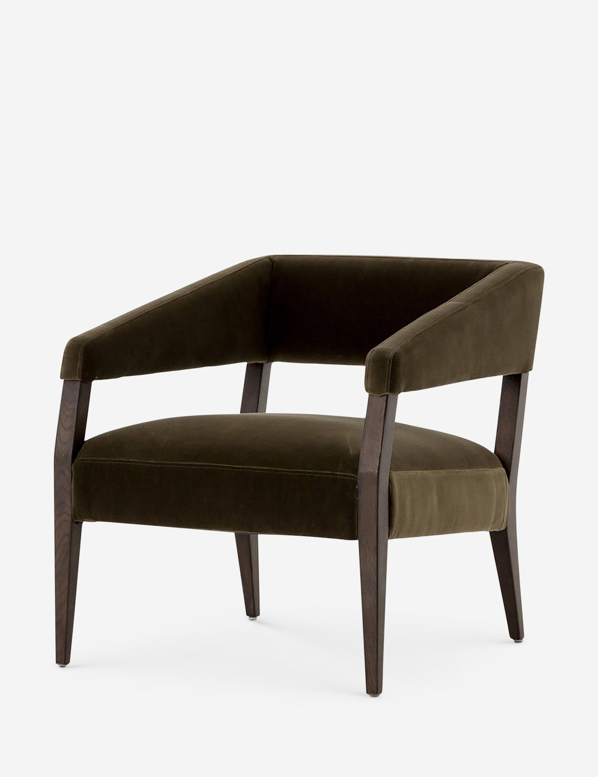| Angled view of the Lyssa olive velvet accent chair
