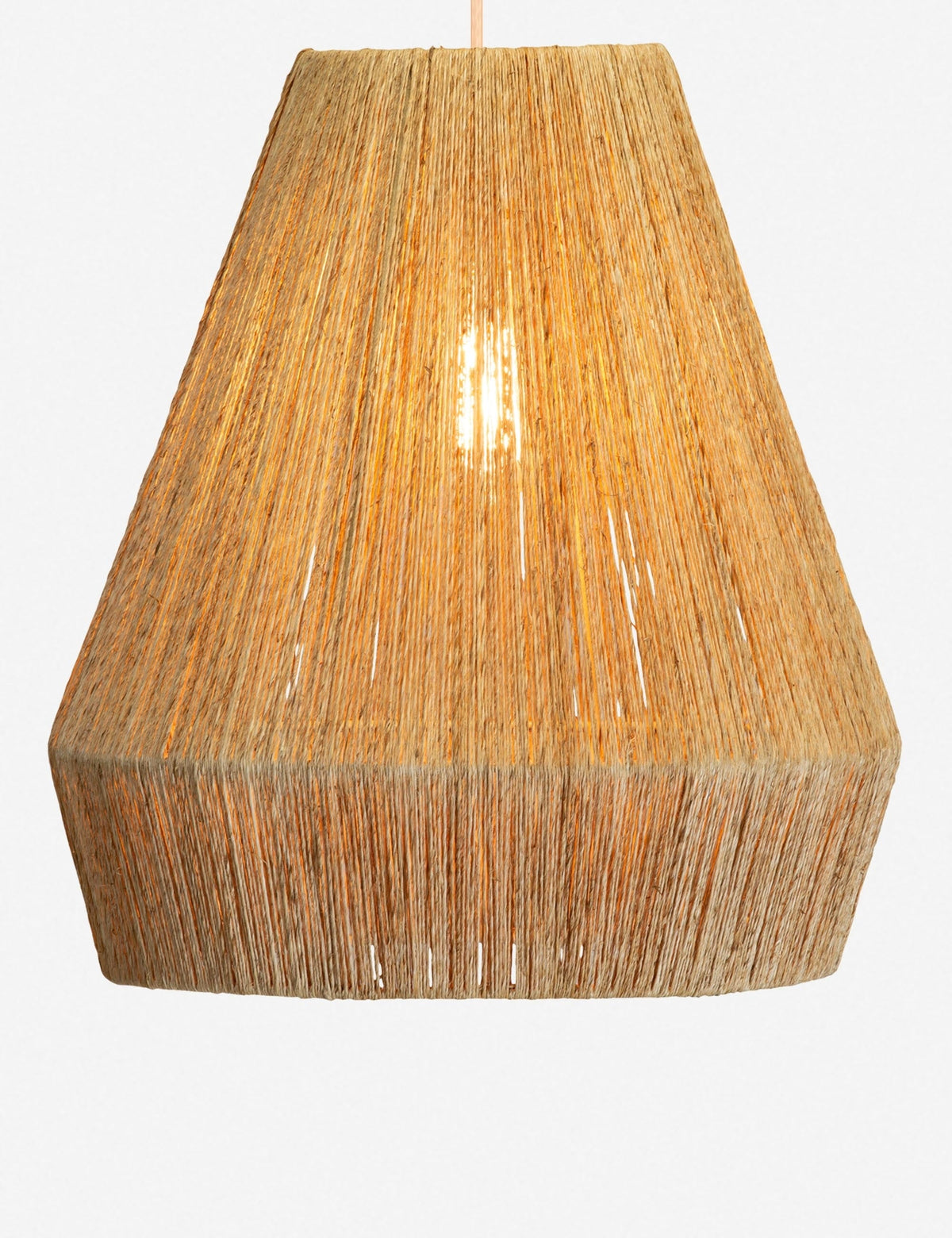 | The Tarek twisted jute pendant light lit up