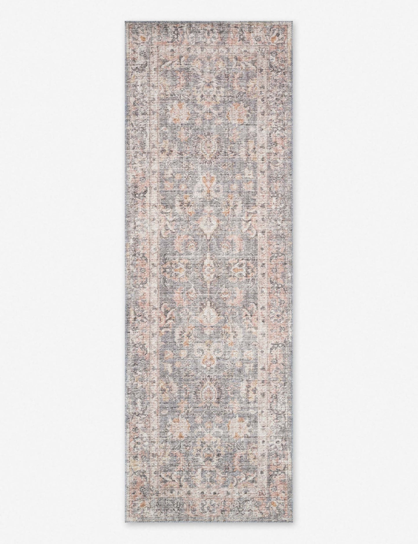#color::grey-and-apricot #size::2-6--x-7-6- | Roze grey and apricot power-loomed rug with medallion patterns in its runner size