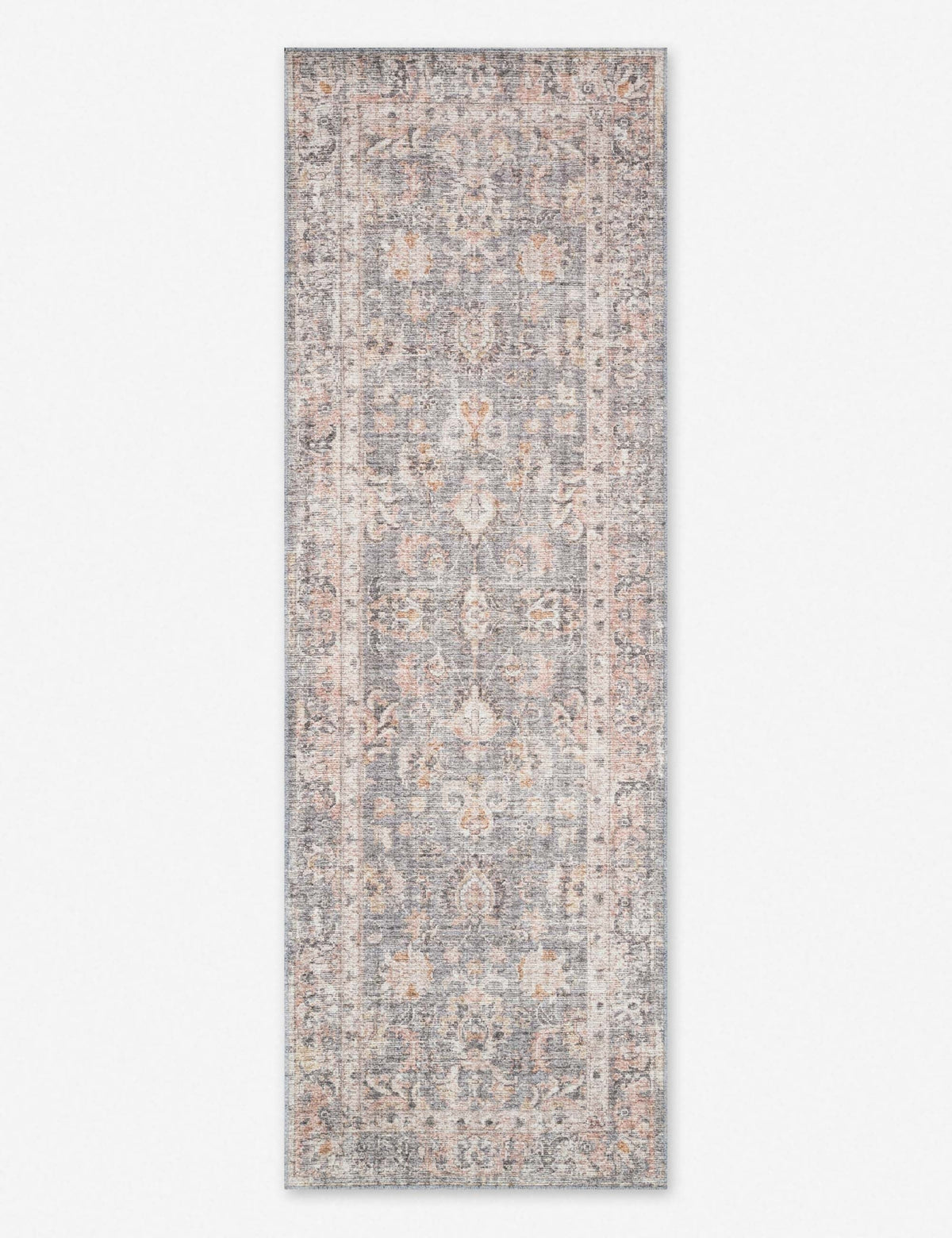 #color::grey-and-apricot #size::2-6--x-7-6- | Roze grey and apricot power-loomed rug with medallion patterns in its runner size