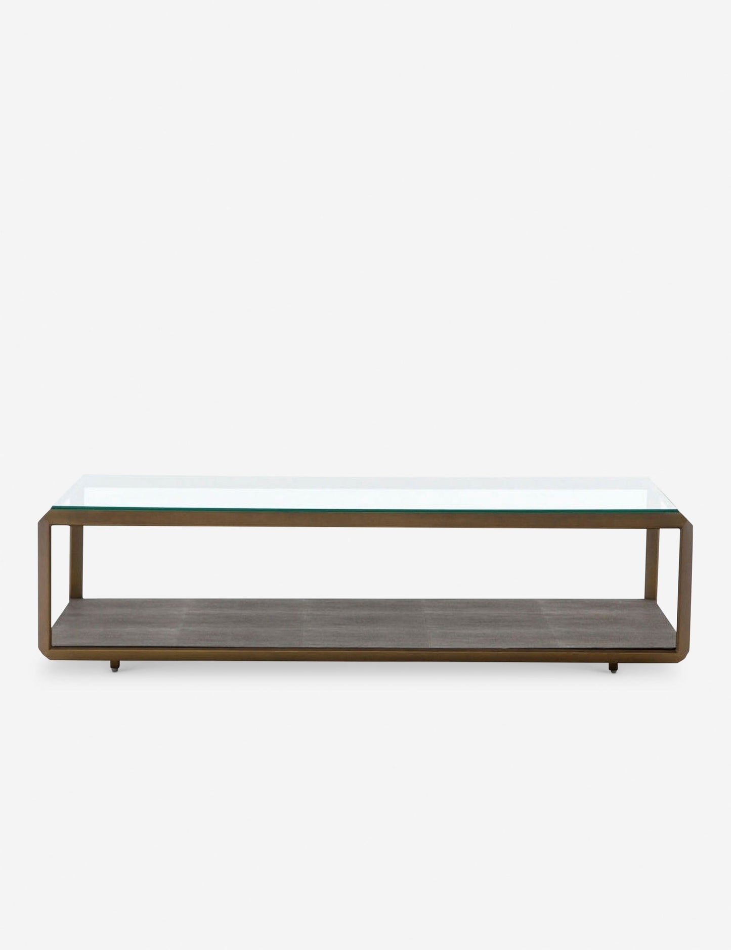 | Eryn shadow-box style Coffee Table with a clear glass top and oiled-bronze frame